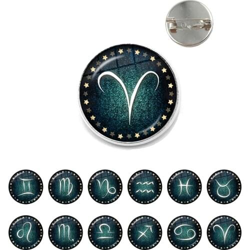 12 Constellations Collar Pins Libra/Scorpio/Sagittarius/Capricorn/Aquarius/Pisces Zodiac Sign Horoscope Astrology Glass Badge