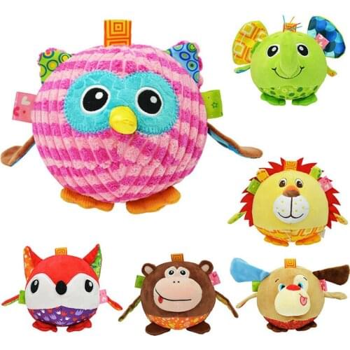 13cm Baby Fun Rattles Ball Infant Cute Animal Soft Cloth Hand Bell Training Grasping Ability Plush Toys Mobile Phone Straps