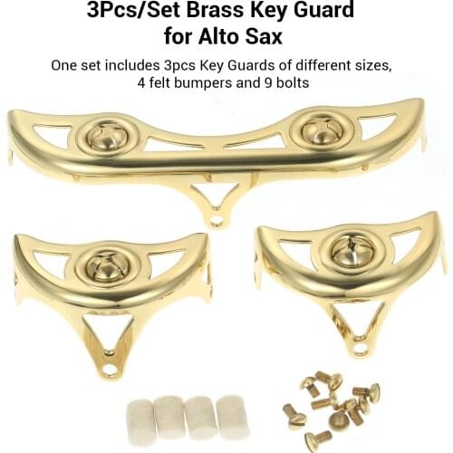 3Pcs/Set Brass Key Guard for Alto Sax Saxophone Repairing Protective Key Guard Kits with Felt Bumper & Bolts Accessories