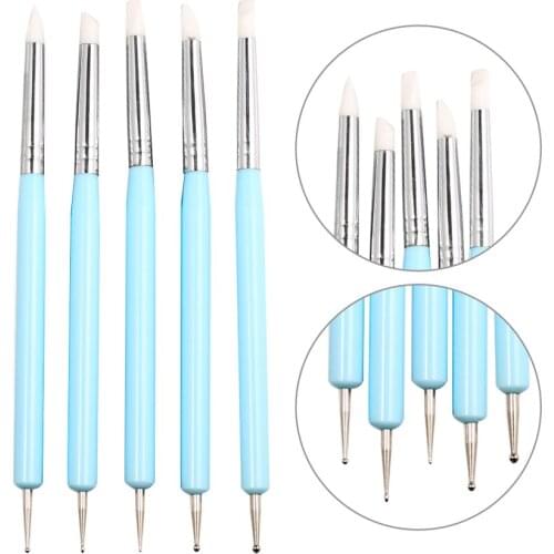 Mandala Tools 5 Sets Nail Art Embossing Silicone Indentation Point Drilling Pen Pottery Tools Clay Sculpture Pen Dot Painting