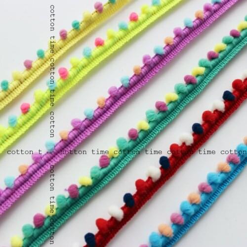 8yards/lot Mini Pompom Trim Candy Ball Lace mixed ball Sewing Accessory 1.2cm wide tassel trim pom pom Ribbon