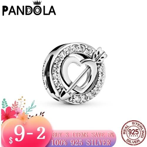 Hot 100% 925 Sterling SILVER charms Asymmetrical Heart and Arrow Clip Charm fit Original Pandora Bracelet silver 925 jewelry