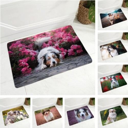 Australian Shepherd Dog Animal Flannel Carpet Floor Mat for Hallway Bedroom Pet Dog Decor Rug Door Mat Non-Slip Doormat 40x60cm