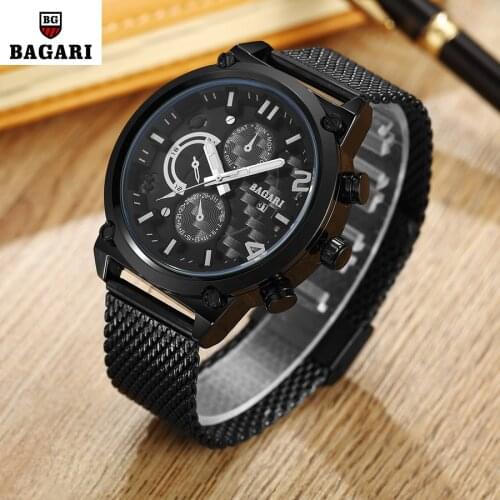 BAGARI Mens Stainless Steel Watch