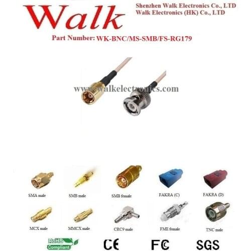 BNC male SMB female rg179 cable, BNC SMB rg179 cable, BNC cable adapter