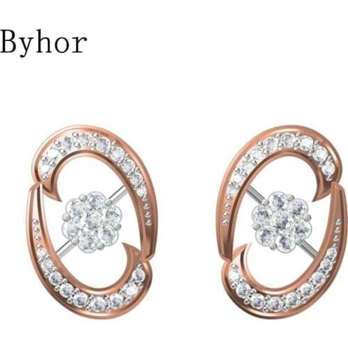 Byhor Solid 14K White/Yellow+White/Rose+White Gold 0.826ct H/SI Natural Diamonds Wedding Stud Earrings Women Cерьги Fine Jewelry