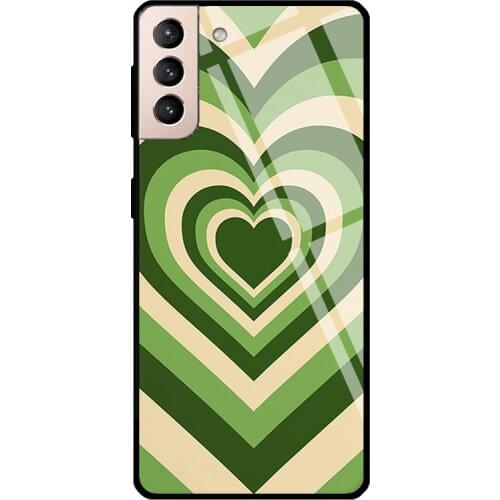 Matcha Love Heart Coffee Latte Green Tempered Glass Case For Samsung Galaxy S21 Ultra S20 FE S8 S9 S10 Note 10 Plus Note 20