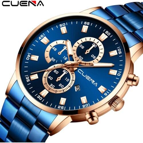 2019 montre homme watches men CUENA Fashion Military Stainless Steel watch Date Sport Quartz Wristwatch Clock relogio masculino