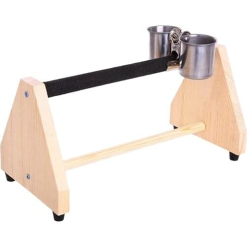 Parrot Play Wood Stand Bird Grinding Perch Table Platform with Feeder Dish Cup