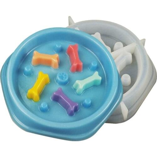 Cat Dog Bowl Epoxy Resin Mold Puppy Slow Feeder Silicone Mould DIY Crafts Pet Puzzle Food Dish Casting Tools