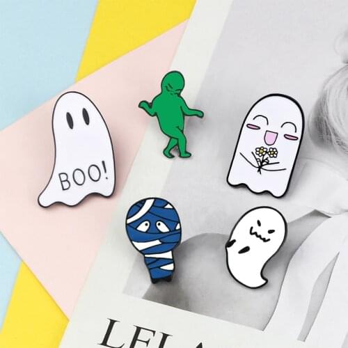 Boo Ghost Enamel Pin Cute Green Alien Badges Brooches Lapel Denim Shirt Jackets Bag Cartoon Pins Fashion Jewelry for Kids Gifts