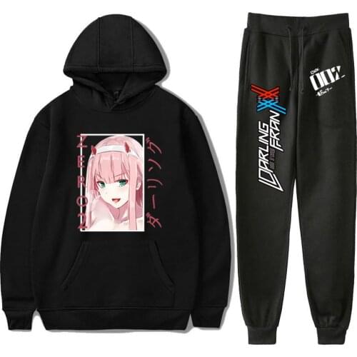 Zero Two Pants Suit Anime Cosplay Darling In The Franxx Cute Print Oversized Hoodies And Sweatpants Hooded Sweatshirt Tracksuits