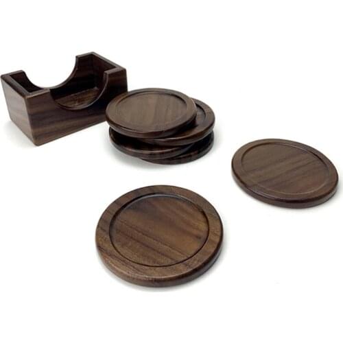 Round Wood Insulated Saucer Mug Coasters Non-Slip Mat Wooden Placemat Tea Coffee Bar Cup Table Pad Drink Coaster Desktop 425C