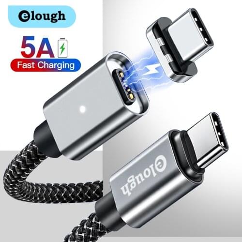 Elough 5A 100W PD Magnetic Cable USB Type C to Type C Cable For Huawei P40 Samsung Note 10 MacBook Pro USB-C Fast Charging Cable