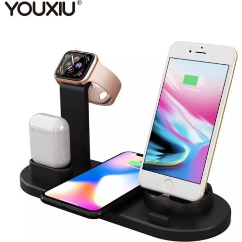 YOUXIU Multi-Function Charger Holder 4 in 1 Qi Wireless Fast Charging Stand For iPhone 11 Pro Max XS For Samsung iWatch AirPods
