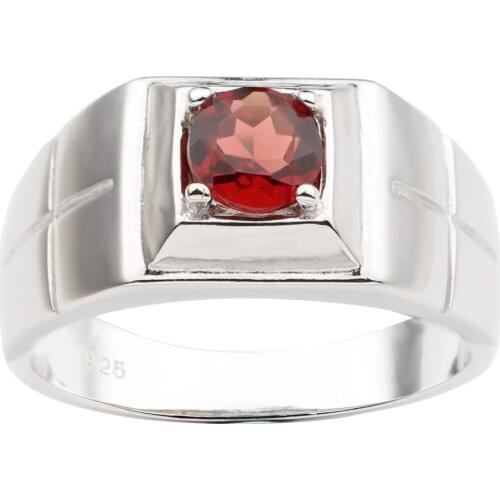 Mens 925 Silver Ring 6mm Natural Red Garnet Gemstone Cross Carve on Band January Birthstone Birthday Gift R508RGN