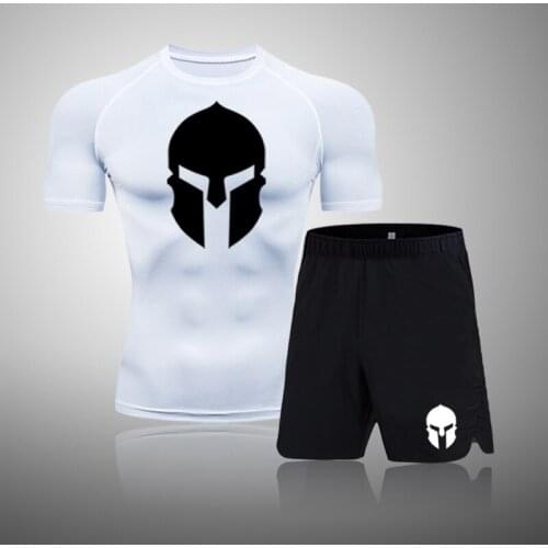 2021 Spartan Running t-shirt Shorts Set Men Summer 2pcs Tracksuit Shorts Sets Beach Mens Compression Shirts Set Sportswear