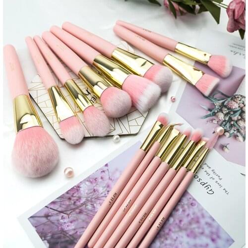 BEILI Pink 15 pcs Professional Make up Brush Set Eyebrow Blush Powder Foundation Highlighter Synthetic hair Makeup Brushes tools