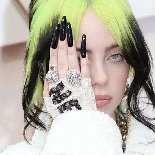 24pcs Fake Nails Billie Same Paragraph Black Diamonds Wear Long Paragraph Fashion Manicure Patch False Nails Press On Nails DL