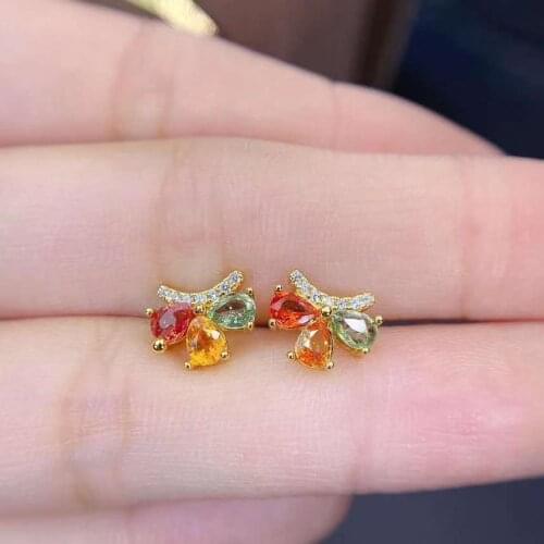 Natural Color Sapphire Ear Studs S925 Pure Silver Earrings Fine Fashion Weddings Jewelry for Women Free Shipping MeibaPJFS