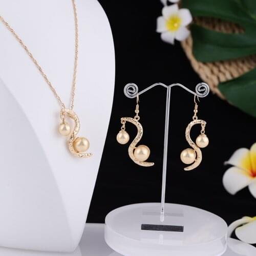 New Design Hawaiian Jewelry Sets Polynesian Gold Plated Colorful Pearl Earrings and Necklaces Set Wholesale for Women Party Gift