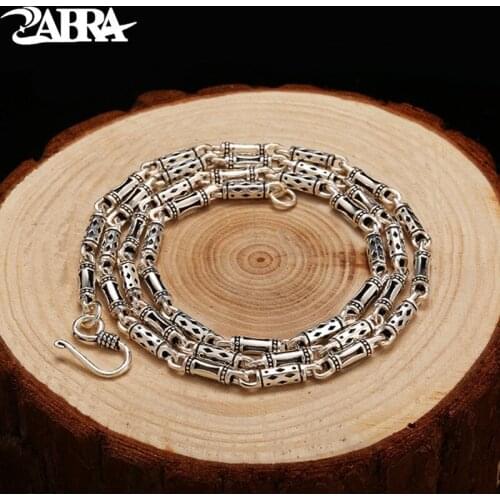 ZABRA Real 925 Sterling Silver 4mm 60cm Bamboo Shape Mens Long Necklace Vintage Steampunk Retro Link Chain Cool Silver Jewelry