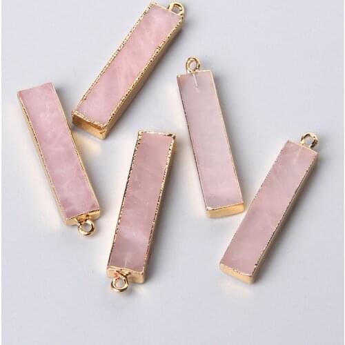 Wholesale Natural Pink Crystal Quartz Slice Pendants Accessories For Women DIY Earring Necklace Jewelry Making 2pcs Finding Gift
