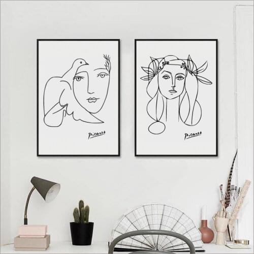 Picasso Poster Modern Minimalist Female Art Picasso Girl Face Sketch Canvas Painting , Pablo Picasso Art Woman Sketch Prints