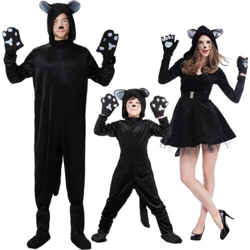 Family Matching Outfits Halloween Costumes Child Women Men Cosplay Black Cute Cat Carnival Festival Adult Kids Funny Party Dress