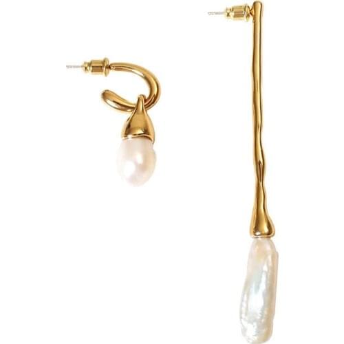 Brass With 18k Gold Iregular Real Baroque Pearl Earrings Women Jewelry Party T Show Gown Runway rare Korean Japan Trendy INS