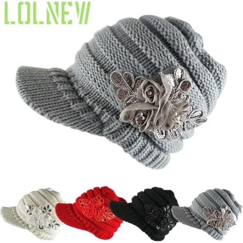 Beanies Hat Female Lace Sequins 3d Flower Decoration Cap Hat Fashion Woolen Cap Ear Protection Winter Warm and Cold Knitted Hat