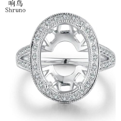 Shruno Sterling Silver 925 Oval 15x10mm Genuine Natural Diamonds Semi Mount Ring Engagement Ring Setting