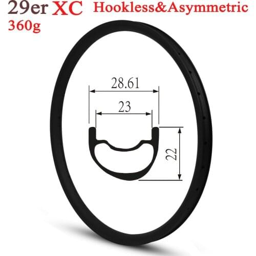 Super Light 350g 29er Mountain Bike Carbon Rim Tubeless Ready For XC Cross Country Wheels Asymmetric Style 28.6mm Width