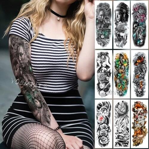 Large Arm Sleeve Tattoo Compass Rudder Waterproof Temporary Tattoo Sticker Boat Ocean Men Full Bird Skull Tatoo Women