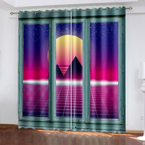 3D Personalized Window Style Landscape Printing Bedroom Living Room Curtain Custom Curtain Suit Bedroom with Hook Accessories