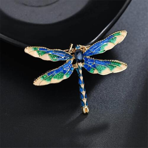 New Fashion Brands Dragonfly Brooches for Women Green Enamel Pin Crystal Insect Brooch Men Suit Dress Pins Jewelry Dropshipping