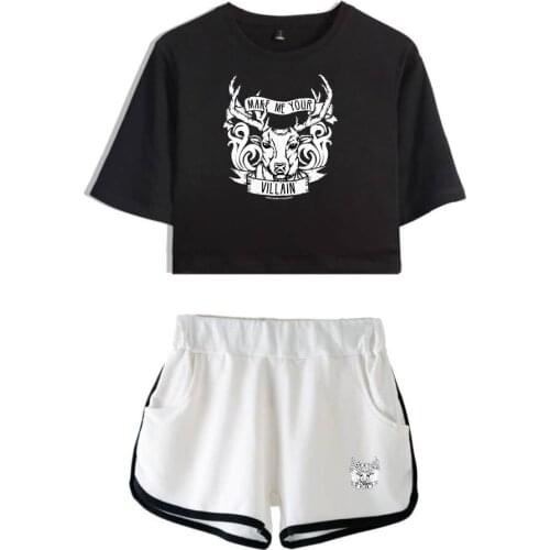 Shadow and Bone Summer Women Sets Pullover Elastic Waist Harajuku Suits Short Tops Streetwear Two Piece Set Sportswear