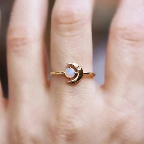 New Simple Retro Moon Ring Vintage Zircon Stone Ring For Women Girls Fashion Jewelry Gift