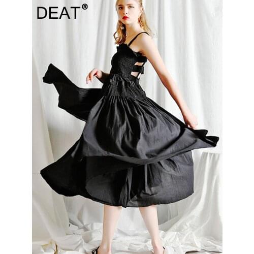DEAT 2021 new spring straps pleated bandage elastic big bottoms party dress female fashion runway styles vestido LA670