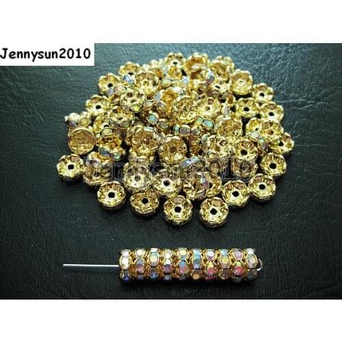 200pcs/lot 5mm Top Quality Czech Clear AB Crystal Rhinestone Pave Wavy Rondelle Metal Spacer Loose Beads Jewelry