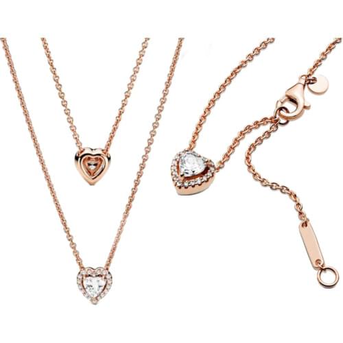 2020 Winter New Christmas Gift 925 Sterling Silver Rose Sparkling Heart Necklace For Women Original Brand Necklace Jewelry