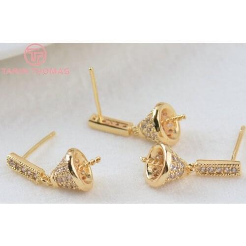 2PCS 8x17MM 24K Gold Color Brass with Zircon Stud Earrings with Half Pin Stud Earrings High Quality DIY Jewelry Making Findings