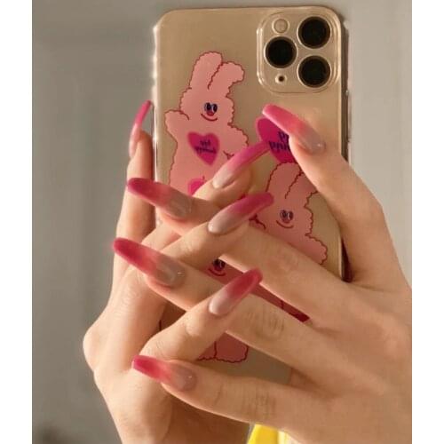 24pcs stick on nails with design Berry Color Gradient Long Wearing Nail Finished Fake Nail Nail Patch pre design acrylic nail