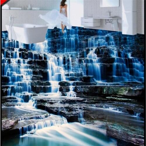Beibehang Custom 3D landscape waterfalls 3D floor tiles to draw three-dimensional waterproof anti-slip self-adhesive decorative