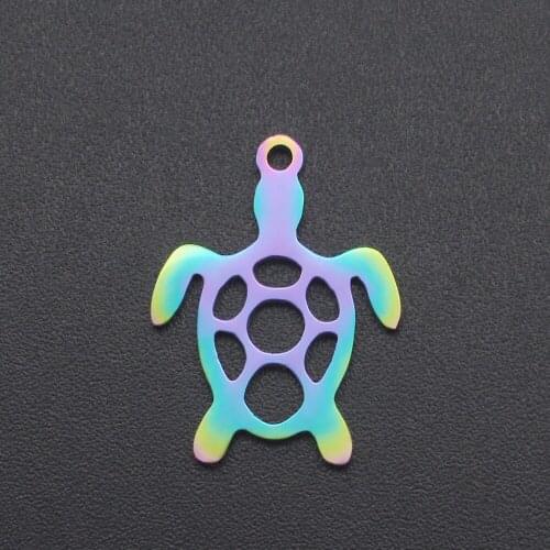 5pcs/lot 100% Stainless Steel Rainbow Turtle Charm Pendant Wholesale Top Quality Never Fade Jewelry Making Charms