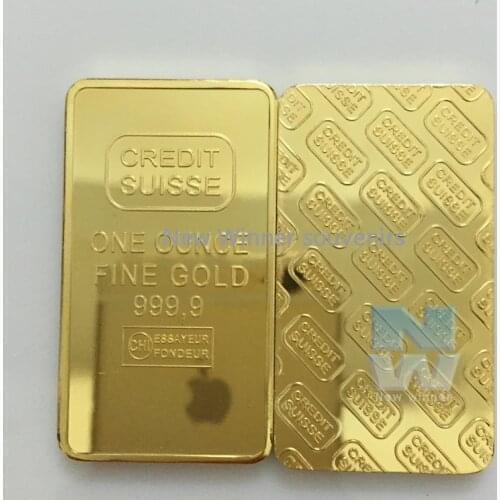 5pcs Non Magnetic Swiss Credit real gold plated ingot 50 mm x 28 mm bar with different serial laser number decoration coin