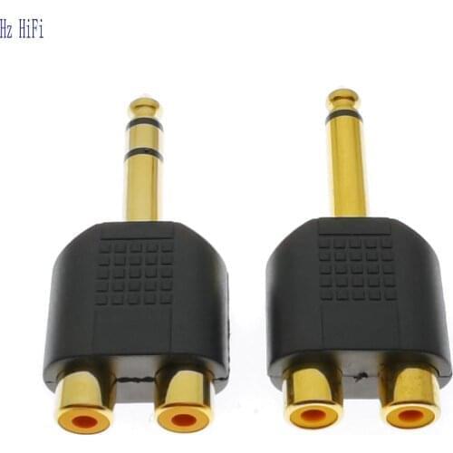 5PCS 6.35MM STEREO MOMO PLUG TO 2 RCA JACK FOR Guitar mixer microphone amplifier audio converter