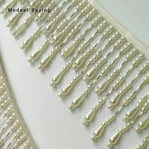 5 Yards Ivory 7.5cm Fringe Trim Ribbon Sewing Pearls Tassel Fringe Trimming Latin Dresses Evening Gowns Garment Accessories