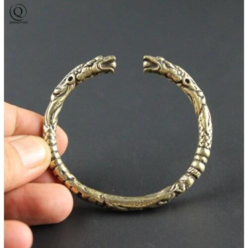 Punk Brass Dragon Bangles Bracelet for Men Jewelry Fashion Accessories Retro Solid Copper Unique Animal Cuff Bracelets for Women