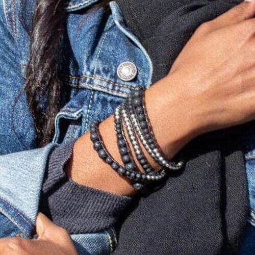 Varisized Lava Stone Wrap Bracelets for Men Silver Color Copper Adjustment Handmade Boho Bracelet Jewelry Order Wristbands Women